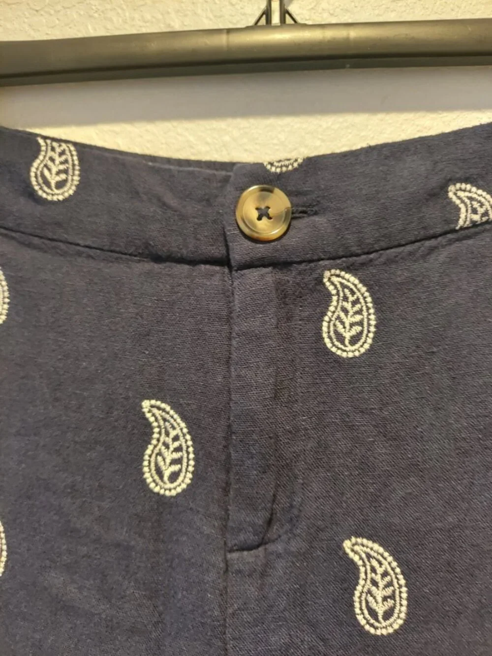 Calligraphie Linen Blend Paisley Wide Leg Cropped Pants Blue Coastal Nautical - Picture 12 of 13